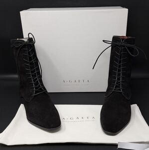 A Di Gaeta - L'Audace Black Wax Crosta - Suede Ankle Boot - 36 - Size 6 NIB